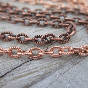 Copper SMALL Textured CABLE Chain, 4.3x2.92mm links, Bulk Chain - No Clasp, Choose Bright or Antique Copper, Item #TSC2910