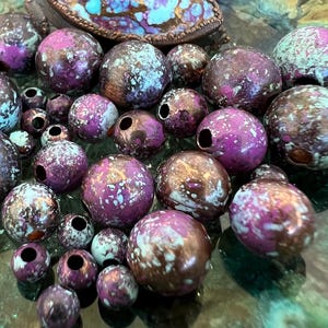 Purple Mohave Turquoise Copper Patina Beads, Choose 4mm, 6mm, 8mm, 10mm, 10 Pure Copper Beads Hand Applied Patina, Large Hole Boho Beads