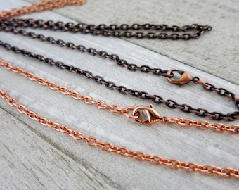 Copper SMALL CABLE Necklace, Finished Chain, 4.08x2.86mm links, Choice of Length, Lobster Claw Clasp
