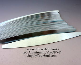 Tapered Aluminum Bracelet Blanks, 1/4"x5/8"x6", Metal Cuff Bracelet, 14G Aluminum Stamping Blanks, Cuff Blanks, Choose 4 to 24