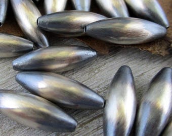 Desert Pearls Elliptical Beads, 5x15mm with 1.2mm hole Oxidized Sterling Silver Beads, You Get 2 Beads
