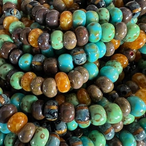5/0 Tucson Turquoise Glass Bead Mix, 4.5mm Strand Approx 155 Beads on 20” strand, Czech Glass Seed Beads, 1.1mm Hole, Picasso Finish