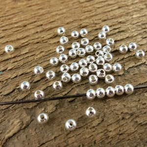 50 Sterling Silver 2.5mm Beads, Seamless Round Beads, Pack of 50
