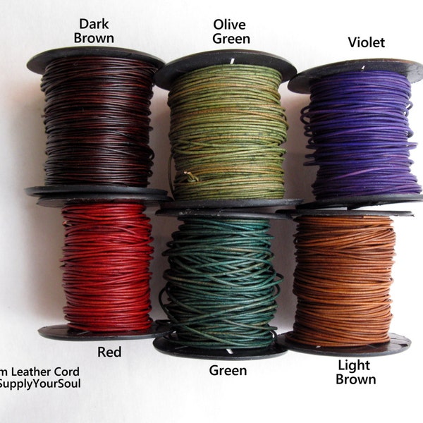 Cordón de cuero de 0,5 mm: joyería teñida de forma natural, 3 yardas