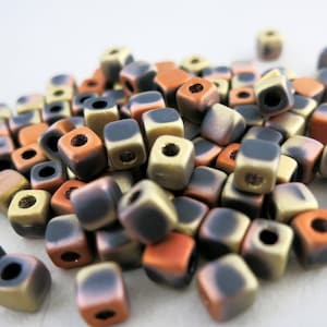 4mm Matte Metal Mix Cubix Beads, 50 Loose Cube Beads, 1.7mm Hole, Boho Czech Glass Cube Beads
