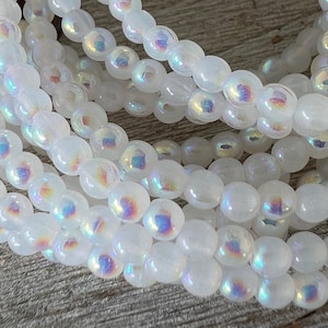 3mm White AB Druk Czech Glass Beads, Round Beads, Full Strand of 50 Beads
