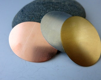 Oval Stamping Blanks, 1 x 1 1/2", 3 Metal Discs, Brass, Copper or Aluminum, You get 3, Ready to Ship!