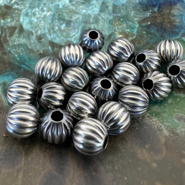 6mm Corrugated Navajo Pearls, Oxidized Sterling Silver Beads, 1.8mm Hole, You Get 2 Beads