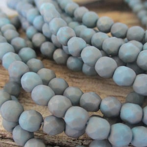 4mm Turquoise Moondust Matte Round Faceted Beads, Round Czech Glass Beads, Strand of 50