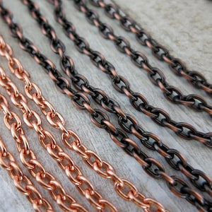 Real Copper Small Cable Chain, 4.08x2.86mm links, NO CLASP, Bulk Copper Chain, Choose Bright or Oxidized and Length, Made in USA