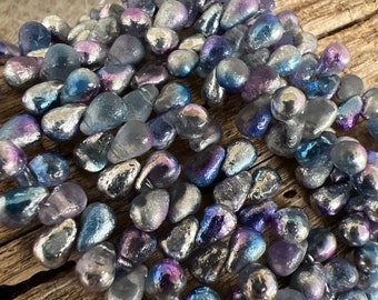 Blue Celestial Etched Drops, 4x6mm, Czech Glass Beads,  Full Strand of 25,  Ready to Ship