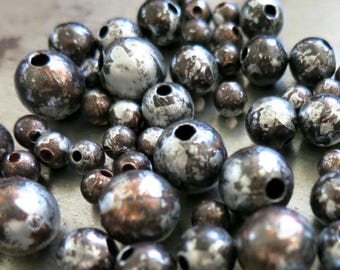 10 Ancient Relic Patina Copper Beads, Hand Altered, Jewelry Supplies