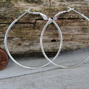 40mm Silver Plated Earring Hoops, 6 Pieces