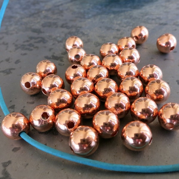 Round Copper Beads, 8mm Hollow Beads, Seamed Copper Beads, 1.8mm Hole, Made in USA