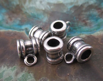 2 Antiqued Sterling Silver Cord Bails with Front Facing Closed Ring, 7x6mm with 3.2mm Inside Diameter