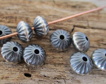 6.7x5mm Desert Pearls Corrugated Saucer, 5 Handmade Oxidized Sterling Silver Beads, 1.5mm Hole, You Get 5 Beads