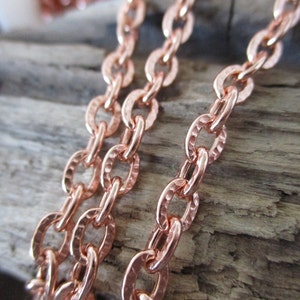 Copper Hammered Chain, Medium 4.65x2.61mm links, Unsoldered Pure Copper Chain - No Clasp, Choose Bright or Oxidized and Length, Made in USA