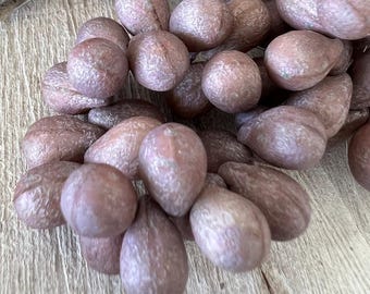 Frosted Mocha Mulberry Etched Drop Beads, 1 Strand of 25, 6x9mm Czech Glass  Boho Beads