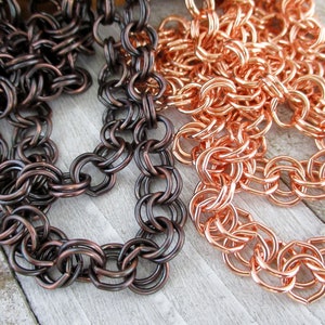 Copper Double Link Cable Chain, Bulk Chain No Clasp, 8.21mm Round Links, Bright Copper or Hand Oxidized, 6" to 72"