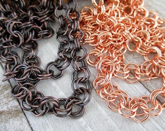 Copper Double Link Cable Chain, Bulk Chain No Clasp, 8.21mm Round Links, Bright Copper or Hand Oxidized, 6" to 72"