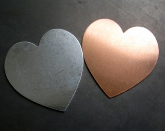 1 1/2 Inch Heart Stamping Blanks, Metal Discs, Copper or Aluminum, You get 2, Ready to Ship!