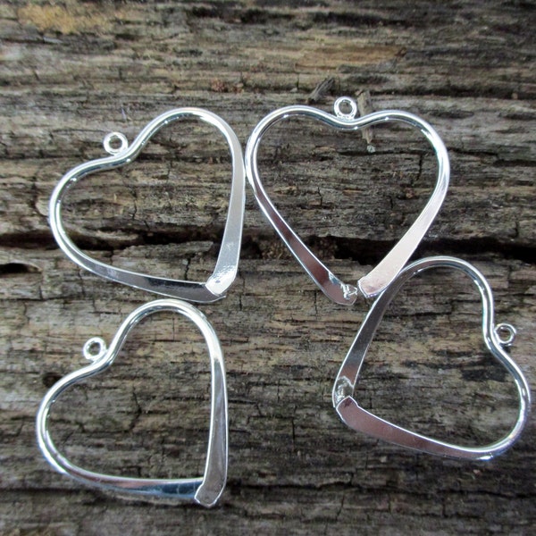 4 Silver Plated Add a Bead Hearts, Pinchable Earring Charms or Pendants, 26.5mm