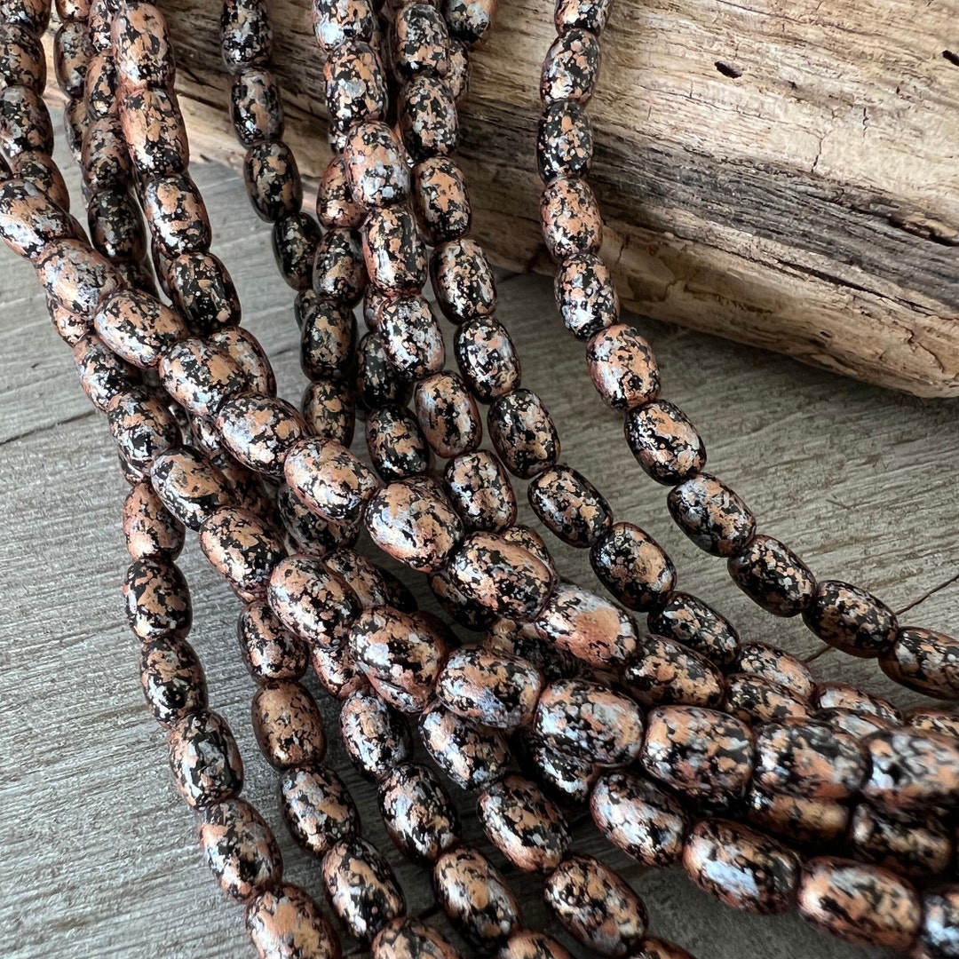 4x6mm Granite Gold Rice Beads Czech Glass Beads Strand of 50 Etsy