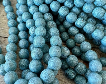 6mm Turquoise Wash Druk Beads, Round Etched Czech Glass Beads, Strand of 30