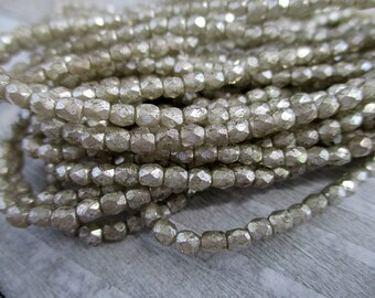 3mm Mercury's Wings Czech Glass Beads, Round Faceted Fire Polished Seed Beads, Full Strand of 50 Beads