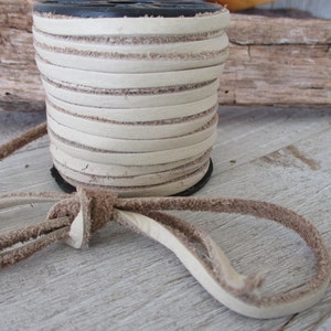 3mm Creamy Natural Deertan Flat Lace, 6 Feet of Soft Strong Water Resistant Genuine Leather Cord