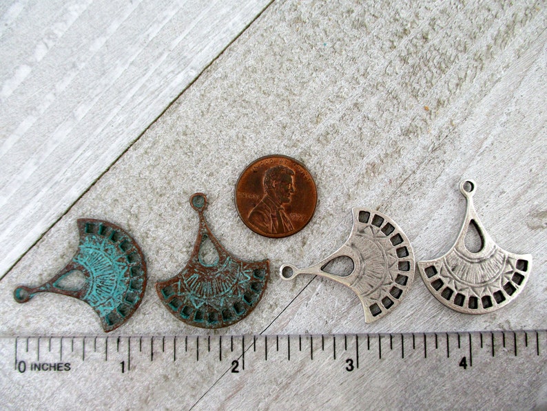 2 Fan Pendants, 31x21mm, Mykonos Green Patina Or Antique Pewter, Metal Casting, Lead Free Metal, Made in Greece, MX118 image 2