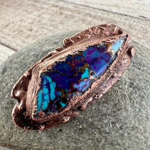 Purple Mojave Turquoise Button, 39x26mm, Electroformed Copper with Shank, Optional Clasp, Gemstone Focal Button, One of a Kind image 1