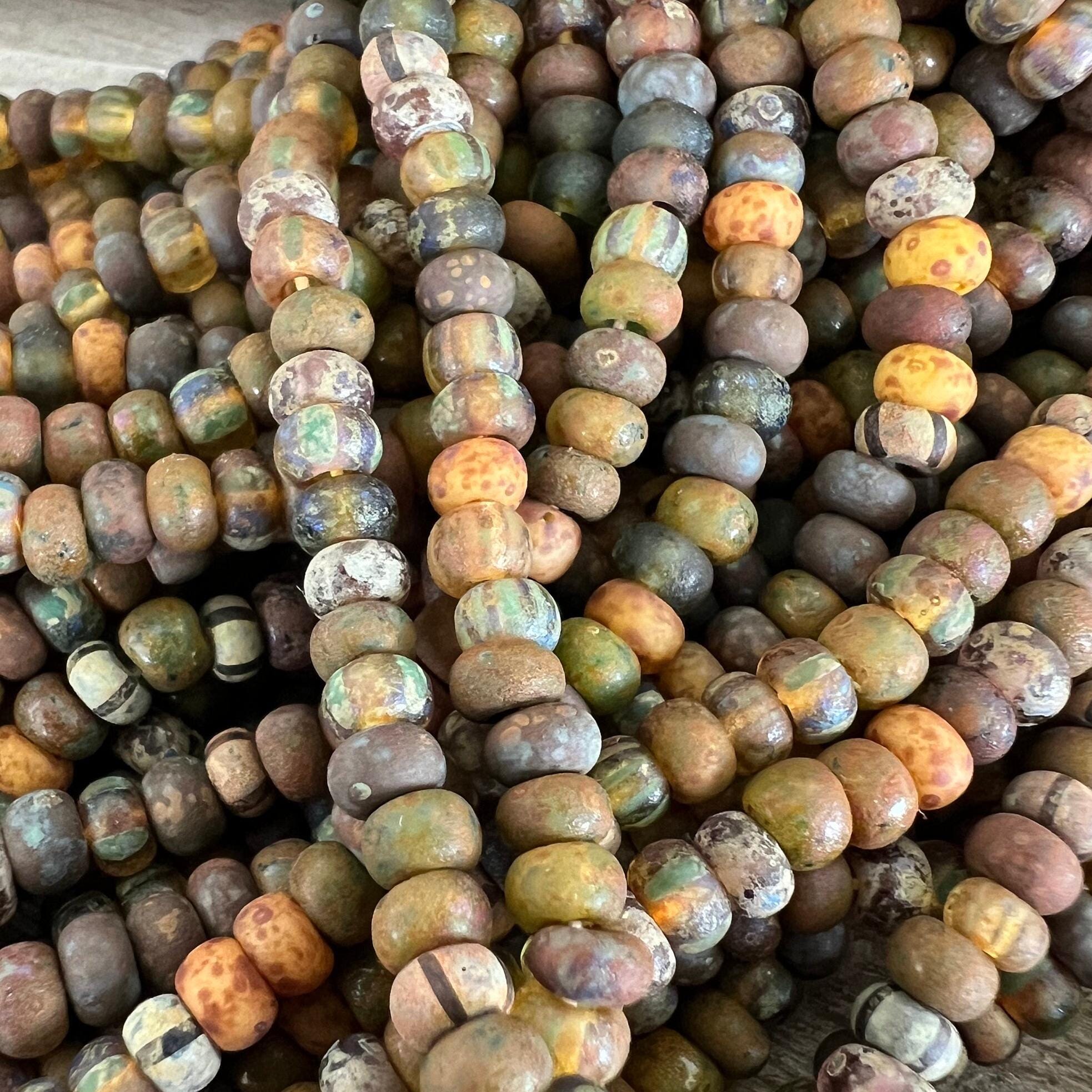 6/0 Owl Ears Matte Picasso Bead Mix, Full Strand about 200 Beads, 4mm Czech Glass Seed Beads