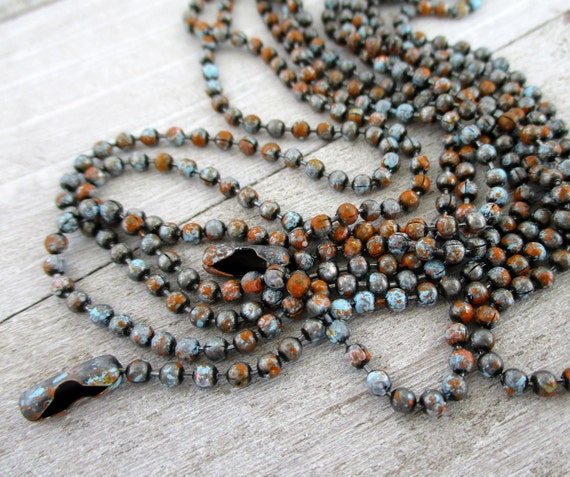 2.4mm Ball Chain, OLD ADOBE Patina, Grey, Turquoise & Rust, Hand Applied  Patina, by the Inch, 6 to 72, 1 Connector per Foot Included 