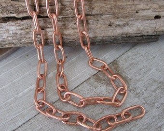 Pure COPPER Paper Clip Chain 5.82 x 10.92mm, Textured Cable Chain, Bright Copper or Hand Oxidized, Bulk Chain No Clasp, Unsoldered Links