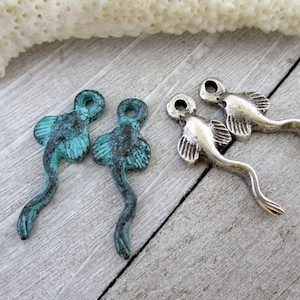 2 Green Patina Stingray Charms, Mykonos Metal Castings (24x10mm)