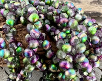 4x4mm Mardi Gras Mushroom Beads, Etched Czech Glass Strand of 50, Imported Glass Beads