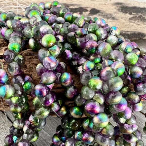 4x4mm Mardi Gras Mushroom Beads, Etched Czech Glass Strand of 50, Imported Glass Beads