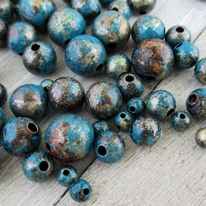 10 TURQUOISE TRAIL Patina Beads, Copper Beads, Hand Applied Patina, Choose 4mm, 6mm, 8mm or 9.5mm Beads