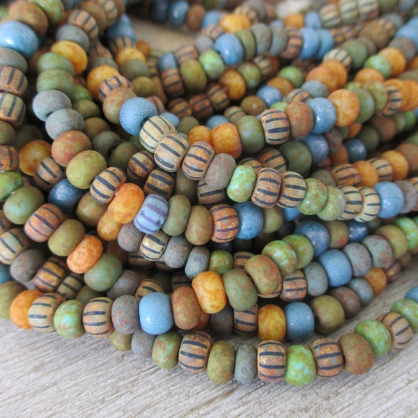 5/0 Desert Sky Matte Picasso Mix, 4.5mm Strand 164 Beads, Czech Glass Seed Beads, 1mm Hole