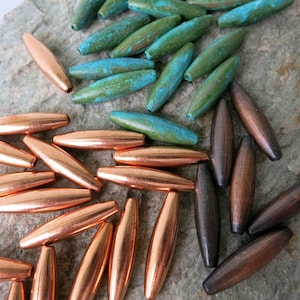 Copper Elliptical Beads, 1.5mm Hole, 4.8mmx19mm, 10 or more Real Copper Beads,  Choice of Bright Copper or Hand Applied Patina,