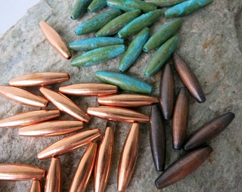 Copper Elliptical Beads, 1.5mm Hole, 4.8mmx19mm, 10 or more Real Copper Beads,  Choice of Bright Copper or Hand Applied Patina,