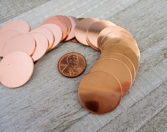 18G 1 Inch Premium Copper Disc Stamping Blanks, Set of 2 or more Copper Circle Blanks, Ready to Ship