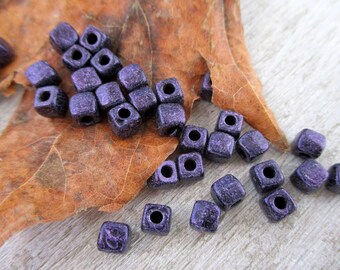 4mm Eggplant Cubix Beads, 50 Loose Cube Beads, 1.7mm Hole, 6/0 Boho Czech Glass Cube Beads