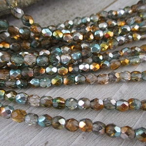 4mm Sunflower Celestial Etched Faceted Beads, Czech Glass Seed Beads, Strand of 50 image 1