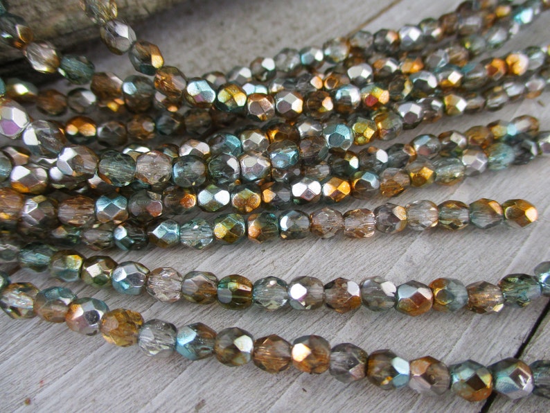 4mm Sunflower Celestial Etched Faceted Beads, Czech Glass Seed Beads, Strand of 50 image 1