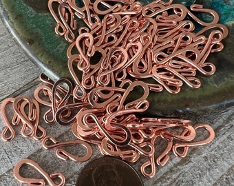 Genuine Copper Hook with Loop, 25 Pieces, 16x7mm, 2mm hole