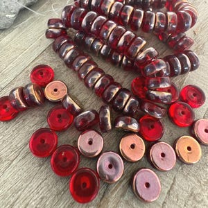 4x8mm Heishi Beads, Czech Glass, Ruby Red Copper, Strand of 25