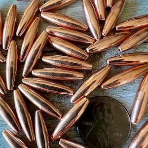 Copper Elliptical Beads, 0.8mm Hole, 4.8mmx19mm, 10 or more Real Copper Beads,  Choice of Bright Copper or Hand Applied Patina,