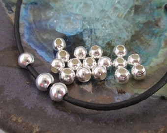 10 Sterling Silver 6mm Large Hole Beads, 2.5mm Hole, Seamless Round Beads